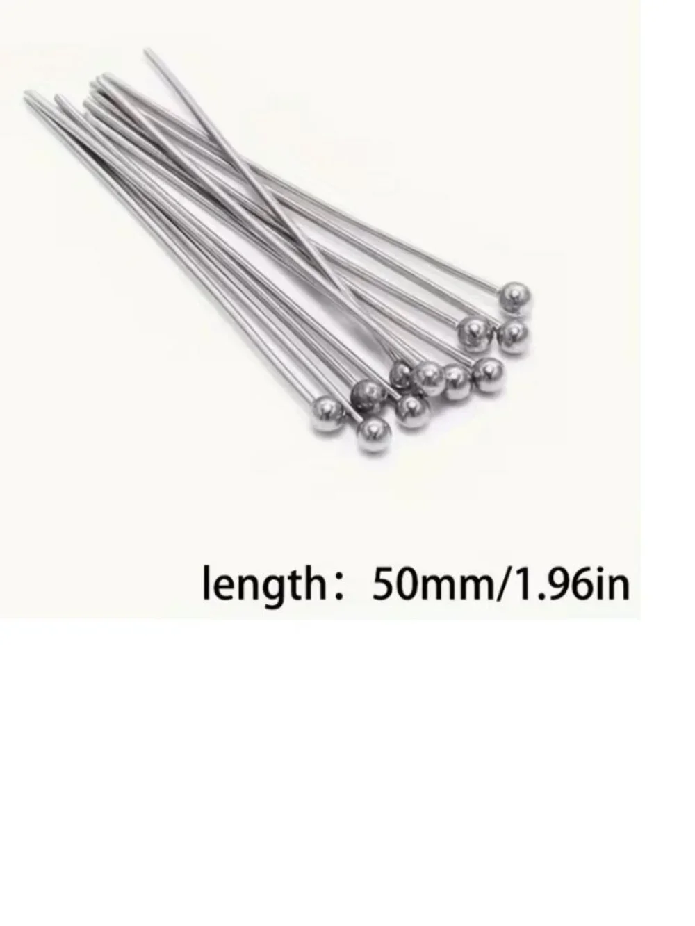 Long Ball-End Head Pins, Stainless Steel, Non-Fading, Bendable 100pcs of 1.97
